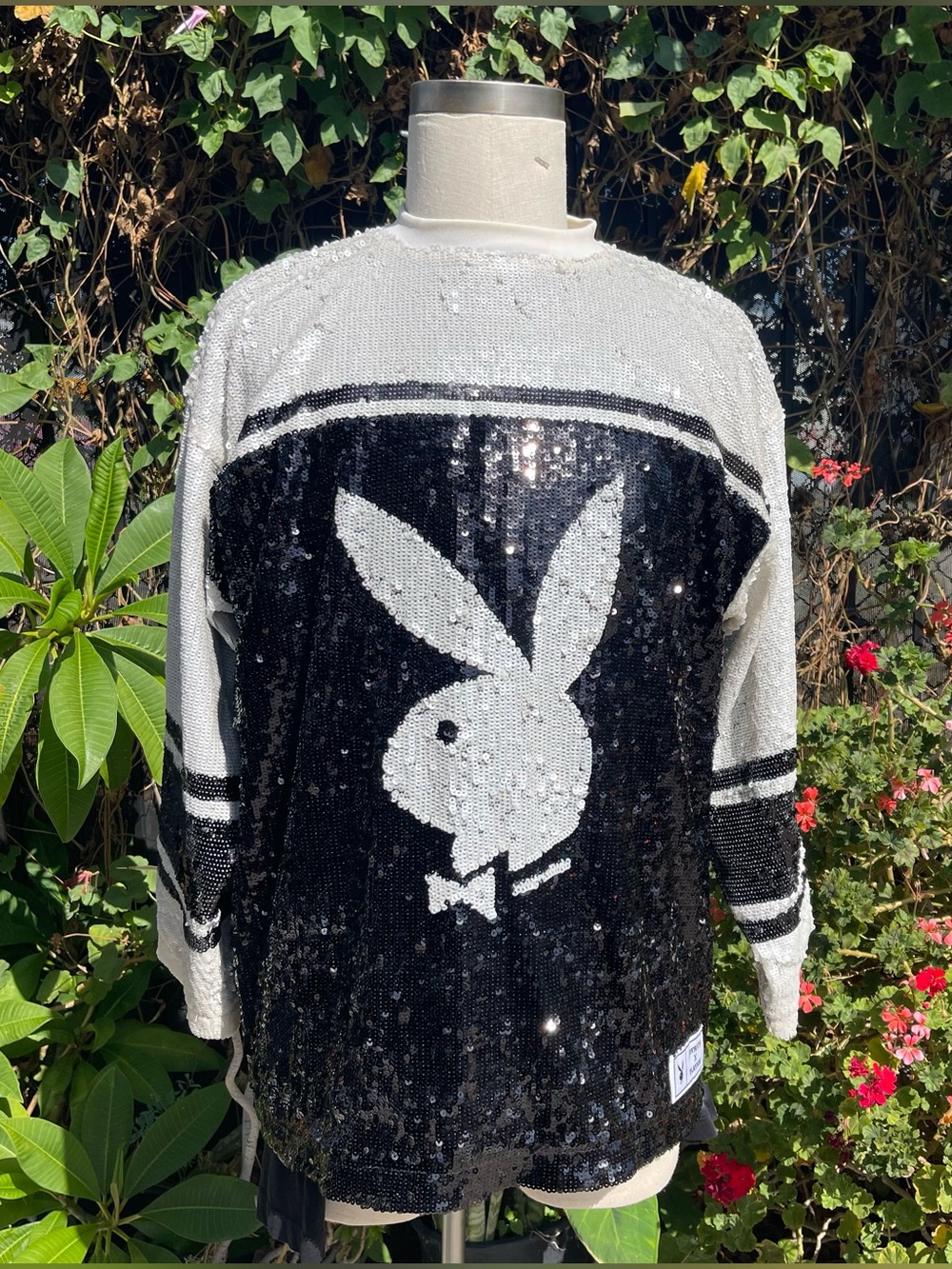 Playboy X JoyRich Sequin Black and White Bunny Hockey Jersey SZ XL